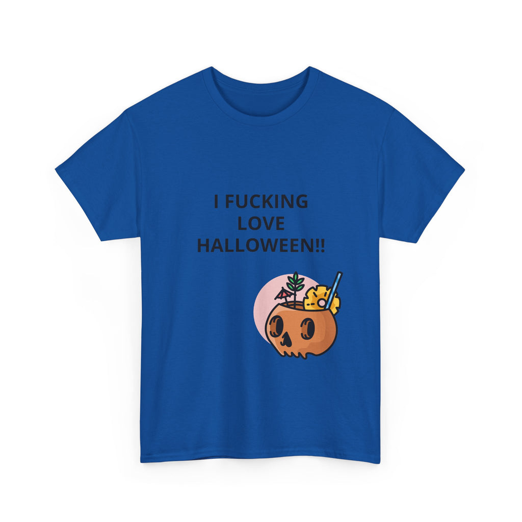 Halloween Skull Tee — “I Fucking Love Halloween!!” Front + Hey Boo Back