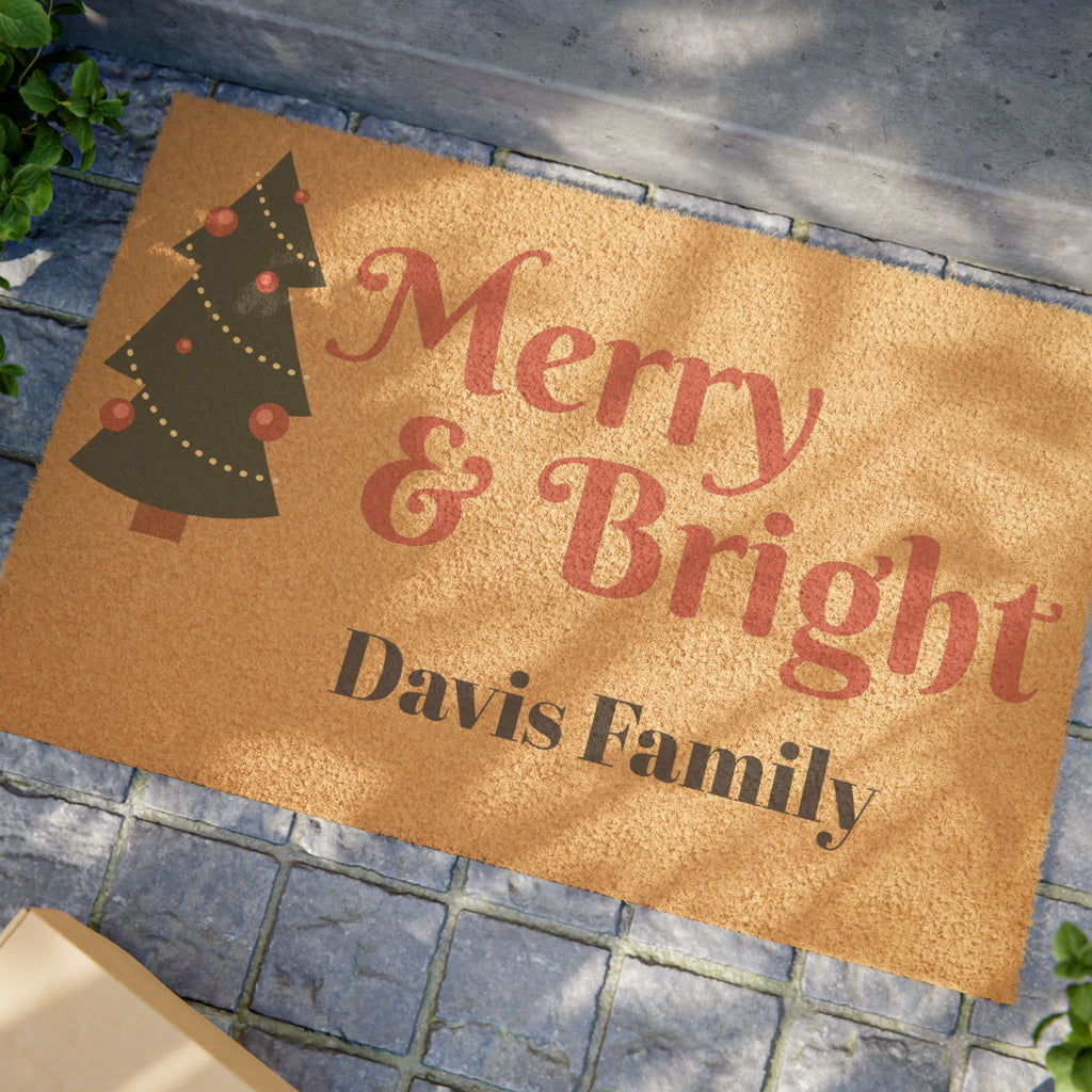 Merry & Bright Personalized Doormat — Custom Family Christmas Welcome Mat