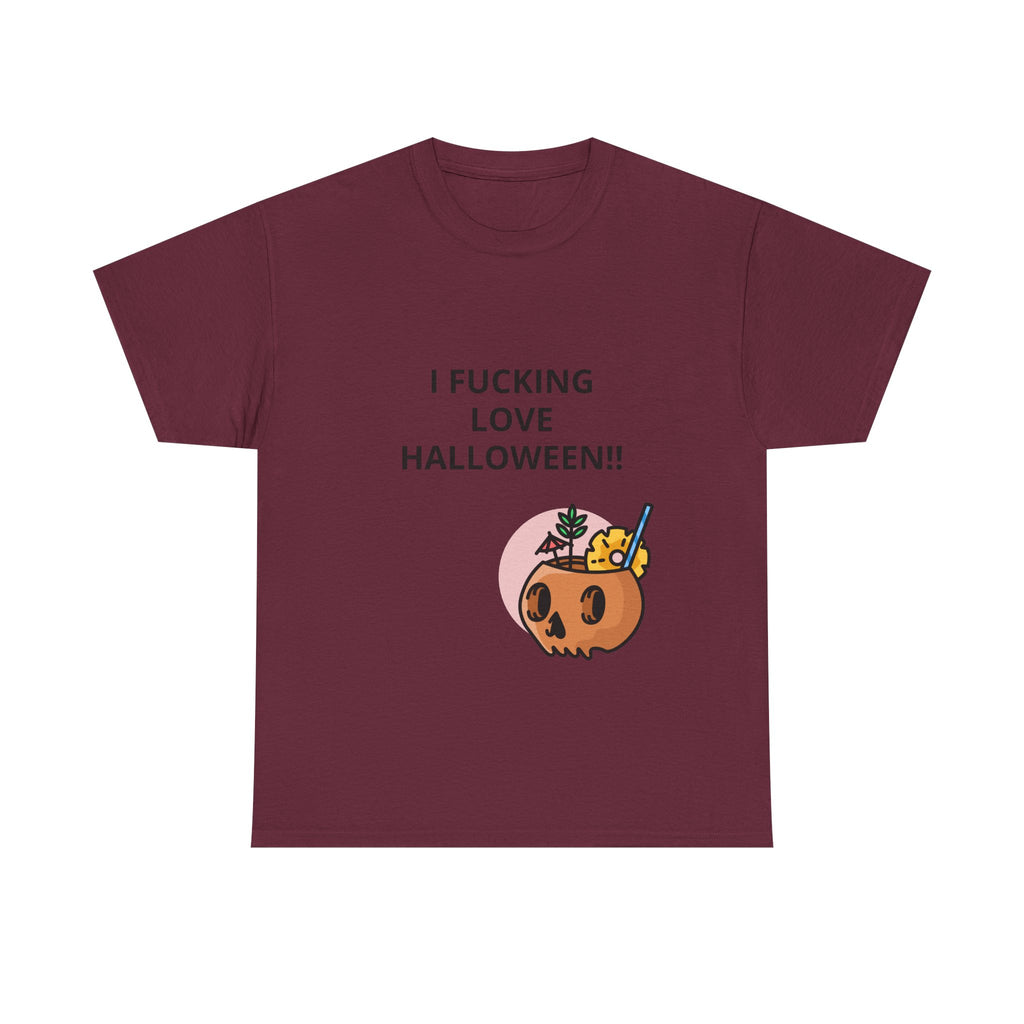 Halloween Skull Tee — “I Fucking Love Halloween!!” Front + Hey Boo Back