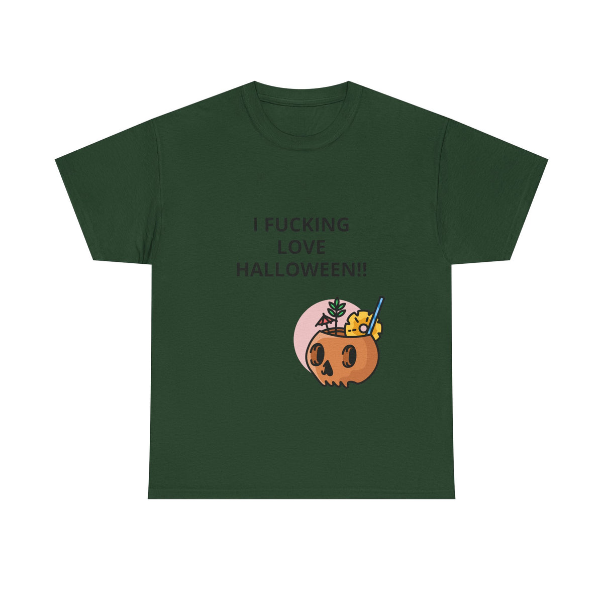 Halloween Skull Tee — “I Fucking Love Halloween!!” Front + Hey Boo Back