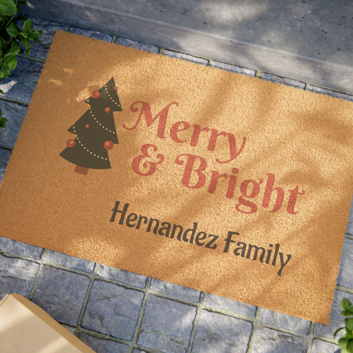 Merry & Bright Personalized Doormat — Custom Family Christmas Welcome Mat