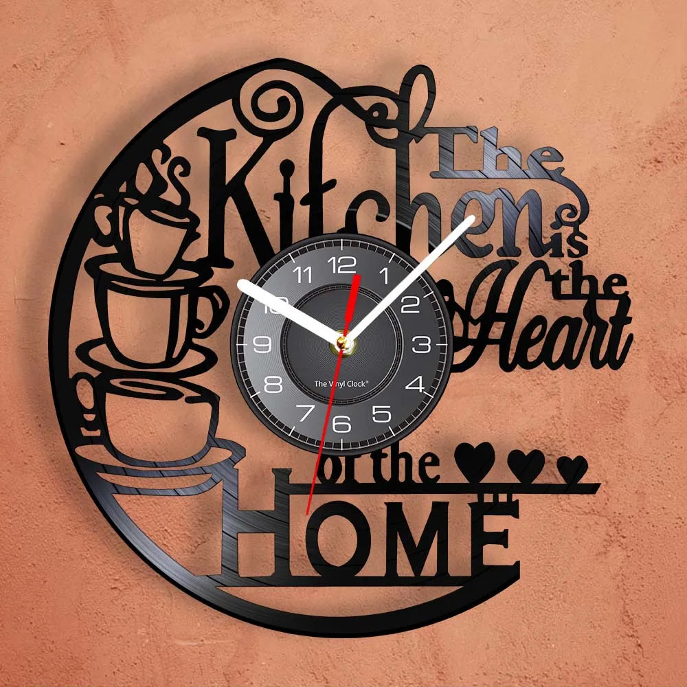 Kitchen-Themed Vinyl Record Wall Clock, 12-Inch, Optional LED Backlight