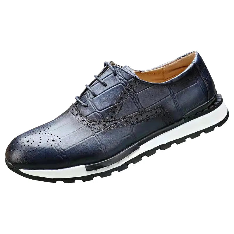 Genuine Leather Retro Business Dress Men Shoes Breathable Oxford Brogue Formal Office Comfort Height Increasing