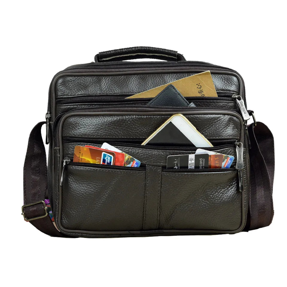 Men's Genuine Leather Messenger Bag with Removable Strap