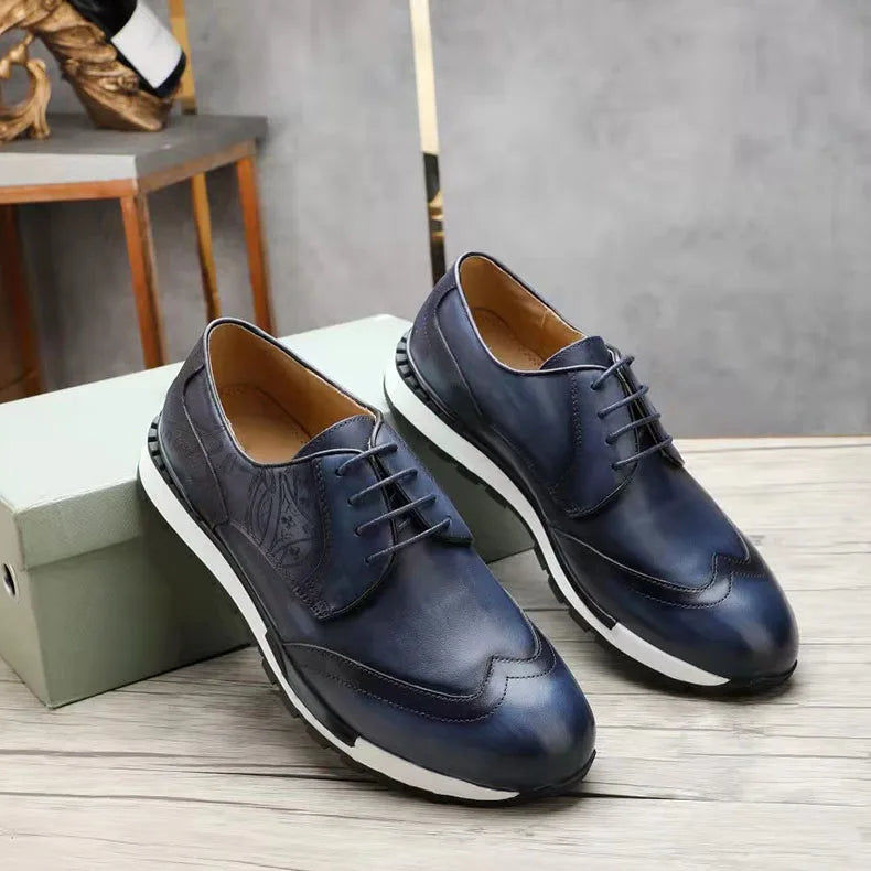 Genuine Leather Retro Business Dress Men Shoes Breathable Oxford Brogue Formal Office Comfort Height Increasing