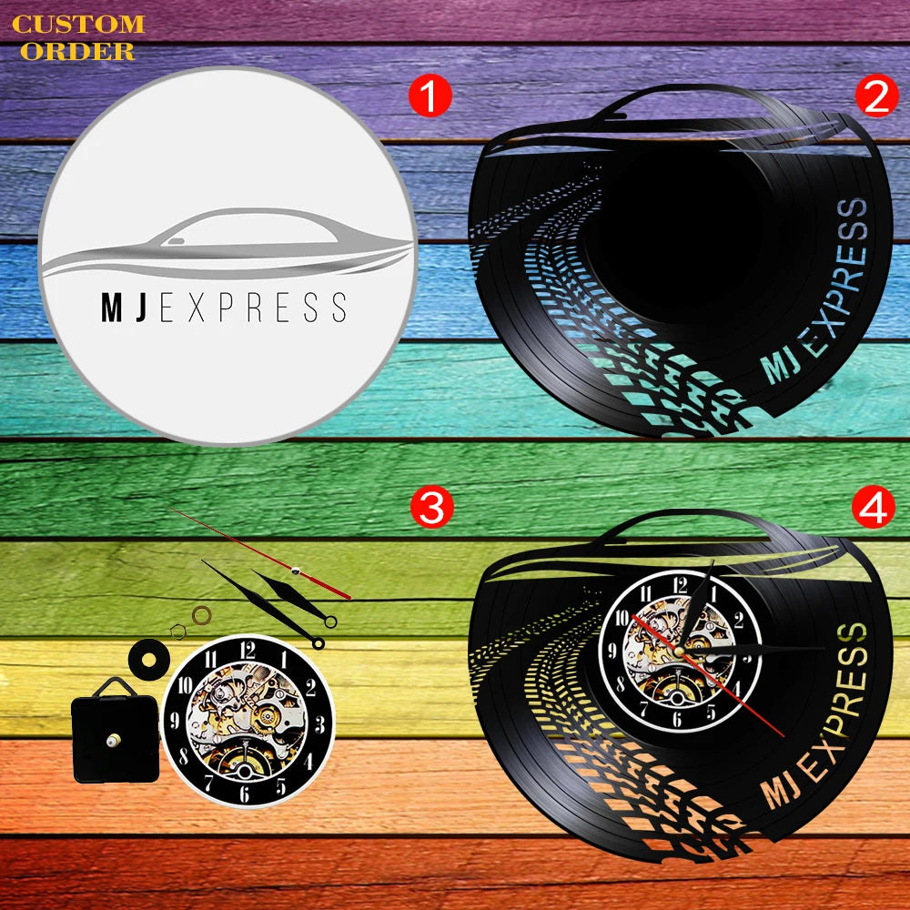 Kitchen-Themed Vinyl Record Wall Clock, 12-Inch, Optional LED Backlight
