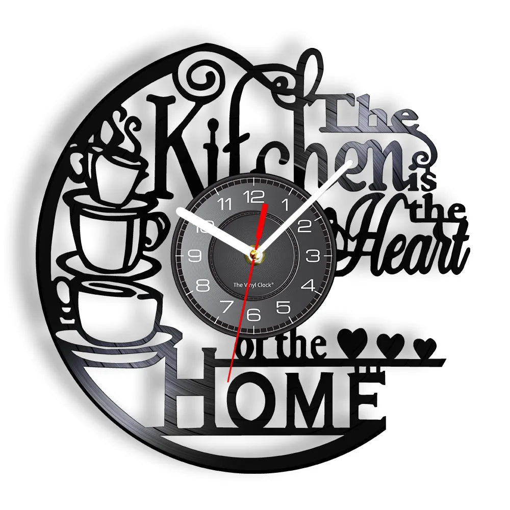 Kitchen-Themed Vinyl Record Wall Clock, 12-Inch, Optional LED Backlight