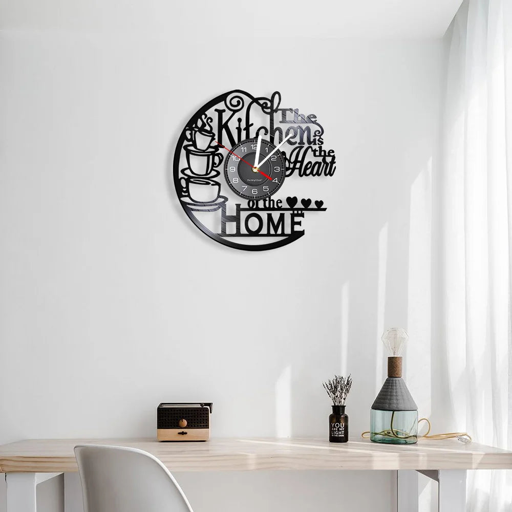 Kitchen-Themed Vinyl Record Wall Clock, 12-Inch, Optional LED Backlight