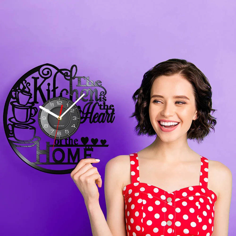 Kitchen-Themed Vinyl Record Wall Clock, 12-Inch, Optional LED Backlight
