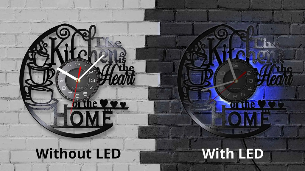 Kitchen-Themed Vinyl Record Wall Clock, 12-Inch, Optional LED Backlight
