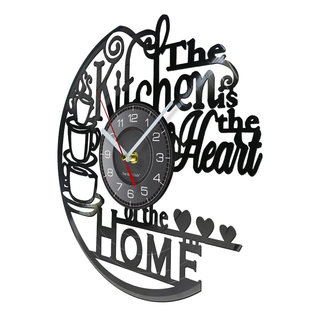 Kitchen-Themed Vinyl Record Wall Clock, 12-Inch, Optional LED Backlight