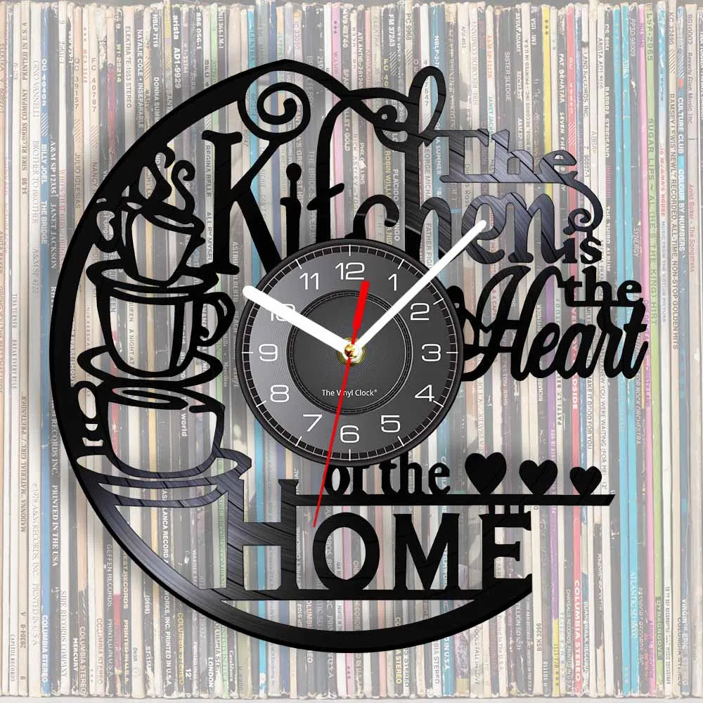 Kitchen-Themed Vinyl Record Wall Clock, 12-Inch, Optional LED Backlight