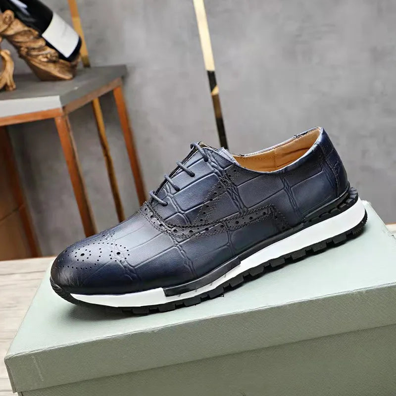 Genuine Leather Retro Business Dress Men Shoes Breathable Oxford Brogue Formal Office Comfort Height Increasing