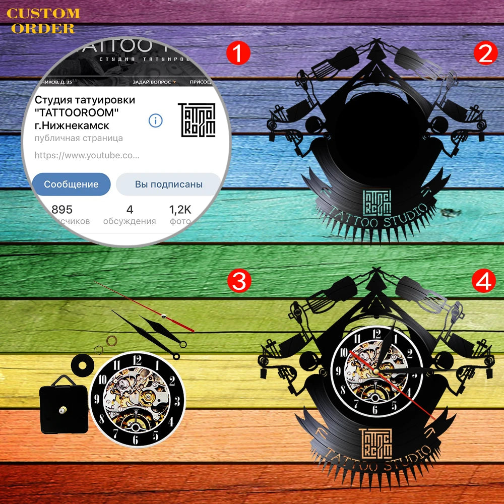 Kitchen-Themed Vinyl Record Wall Clock, 12-Inch, Optional LED Backlight