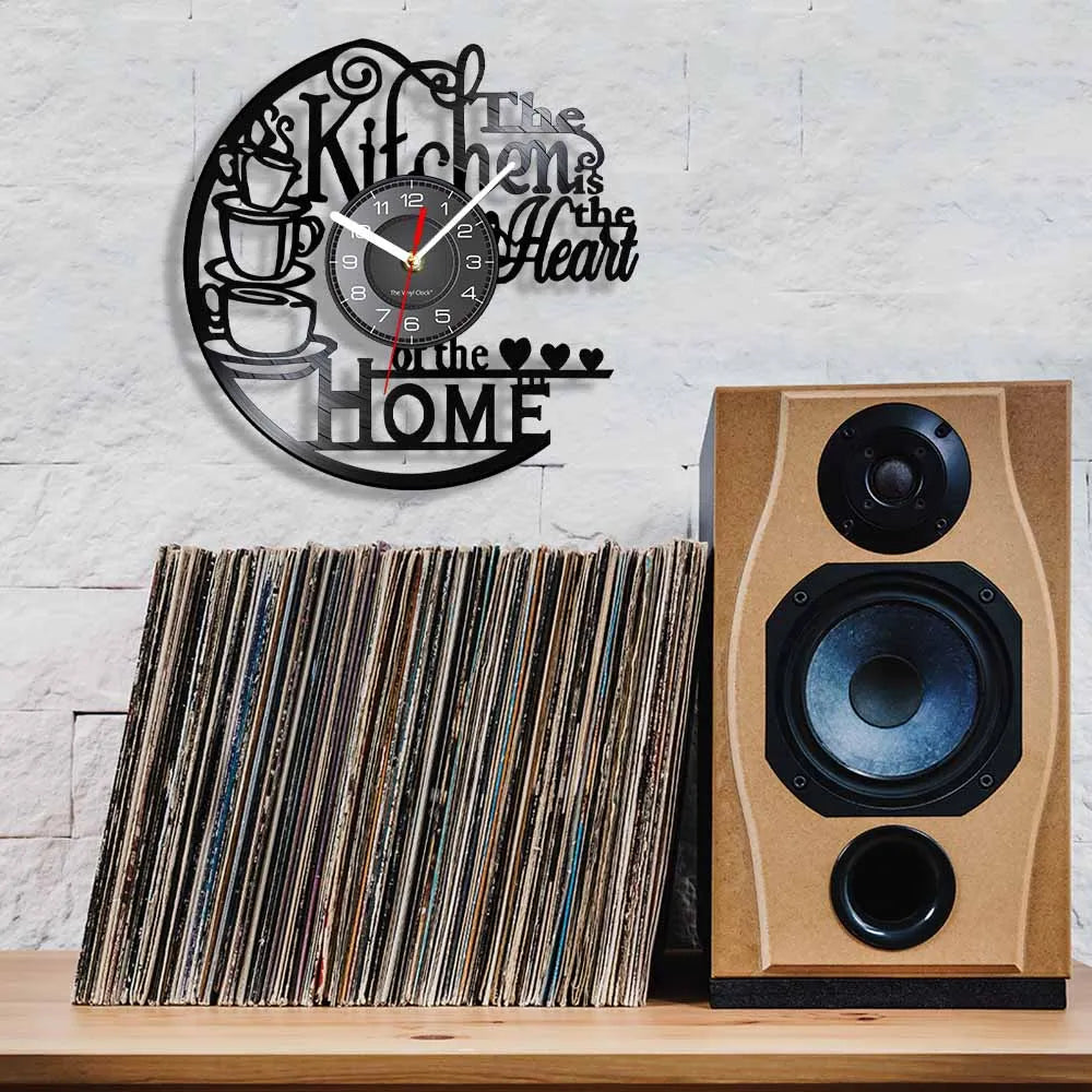 Kitchen-Themed Vinyl Record Wall Clock, 12-Inch, Optional LED Backlight