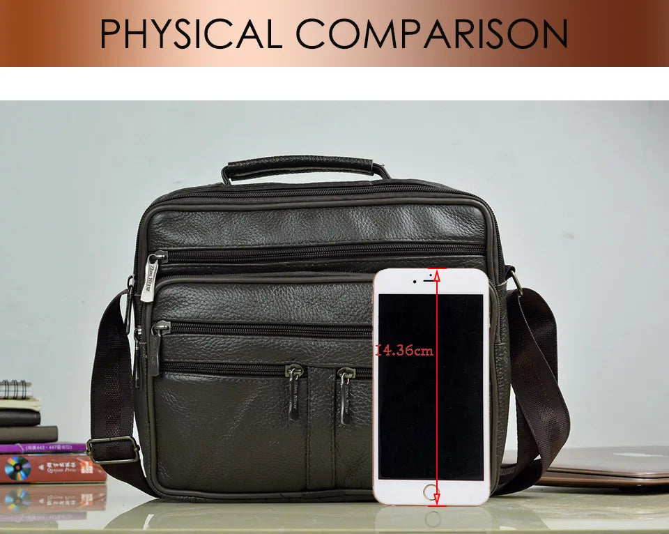 Men's Genuine Leather Messenger Bag with Removable Strap