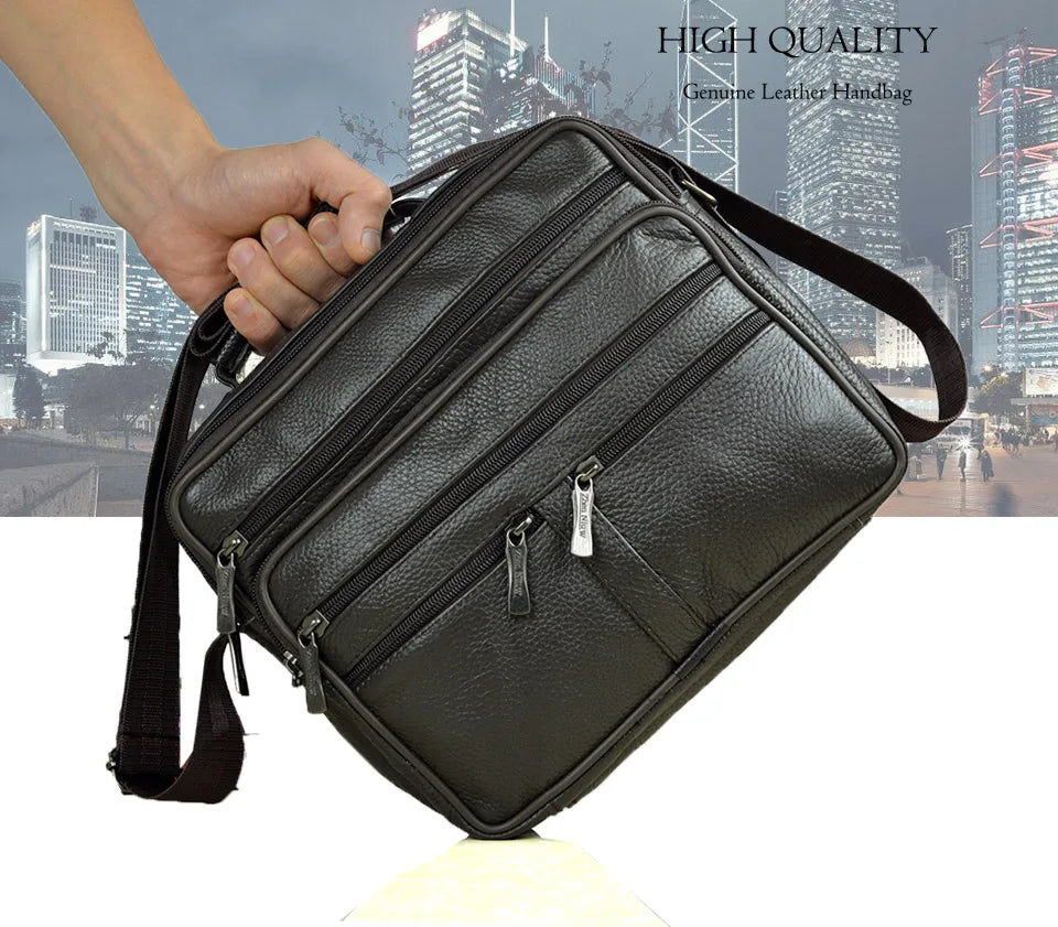 Men's Genuine Leather Messenger Bag with Removable Strap