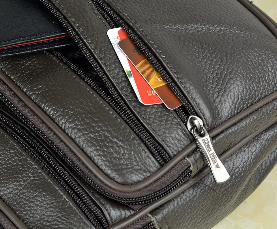 Men's Genuine Leather Messenger Bag with Removable Strap