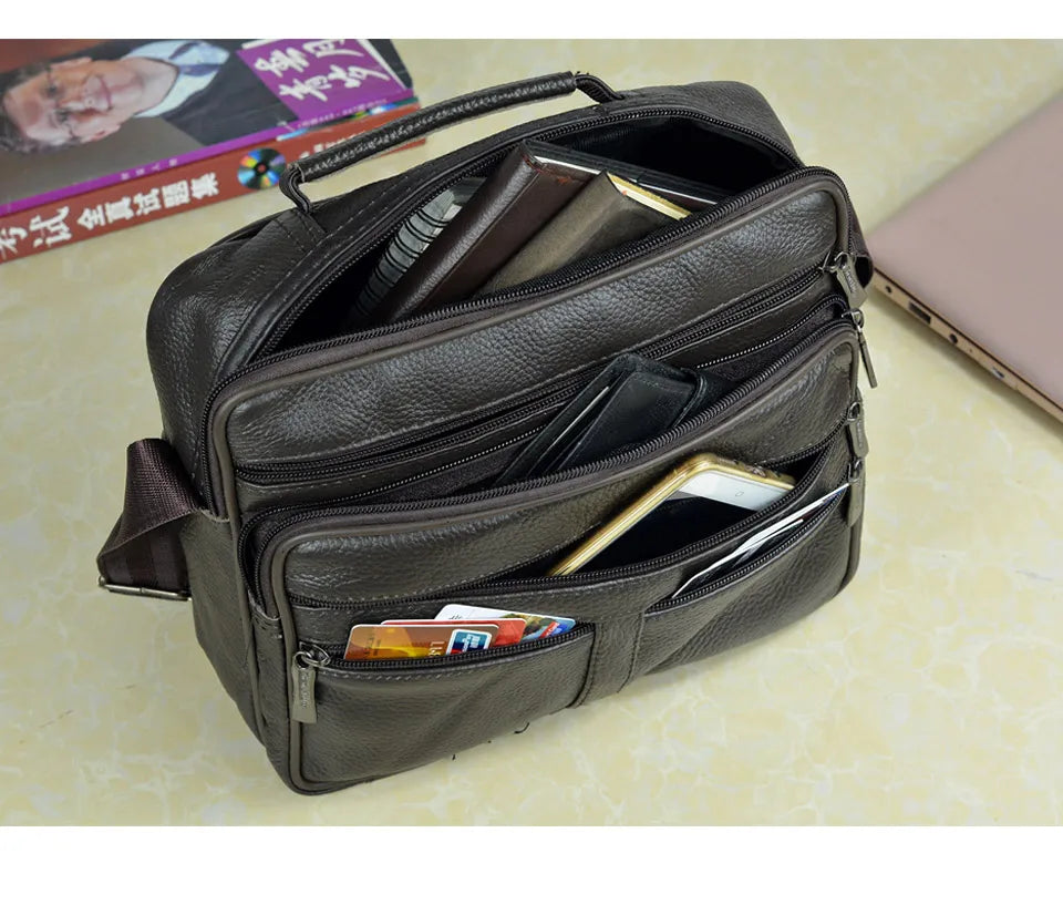 Men's Genuine Leather Messenger Bag with Removable Strap