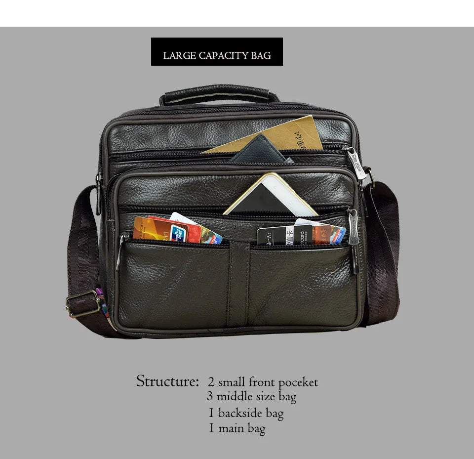 Men's Genuine Leather Messenger Bag with Removable Strap