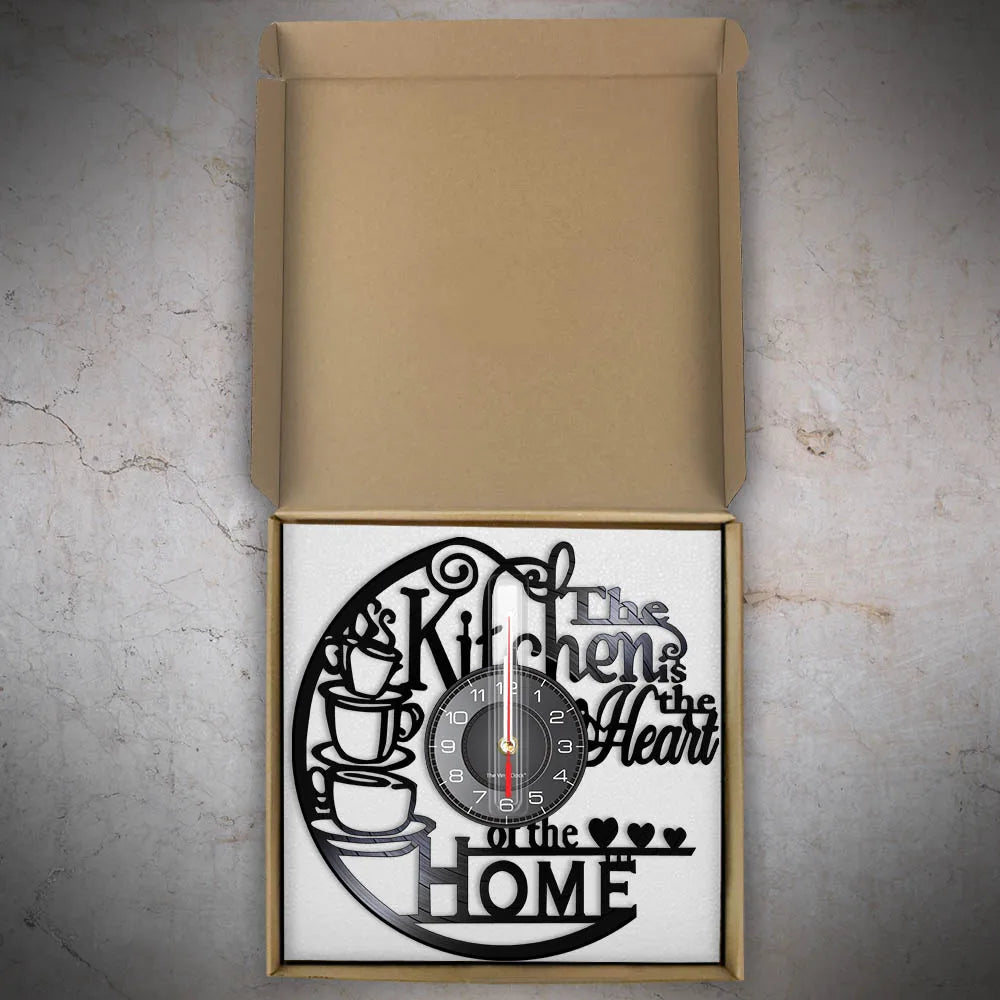 Kitchen-Themed Vinyl Record Wall Clock, 12-Inch, Optional LED Backlight