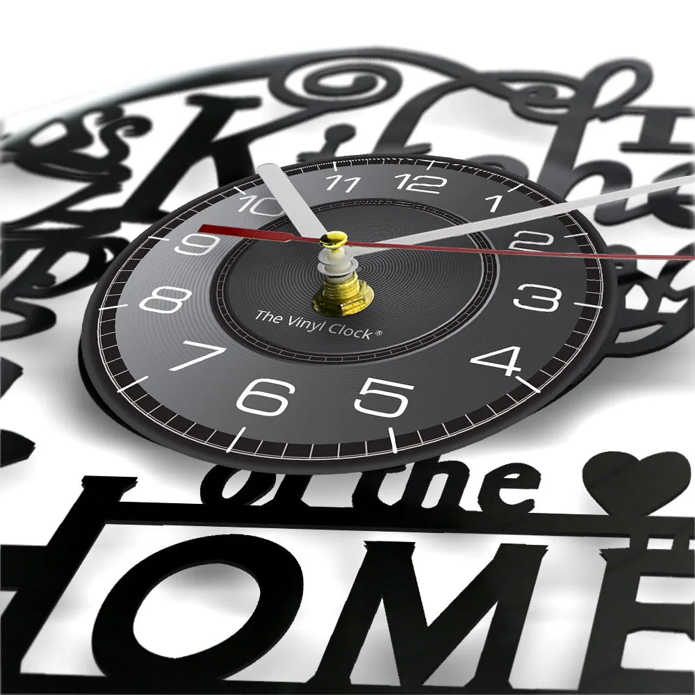 Kitchen-Themed Vinyl Record Wall Clock, 12-Inch, Optional LED Backlight