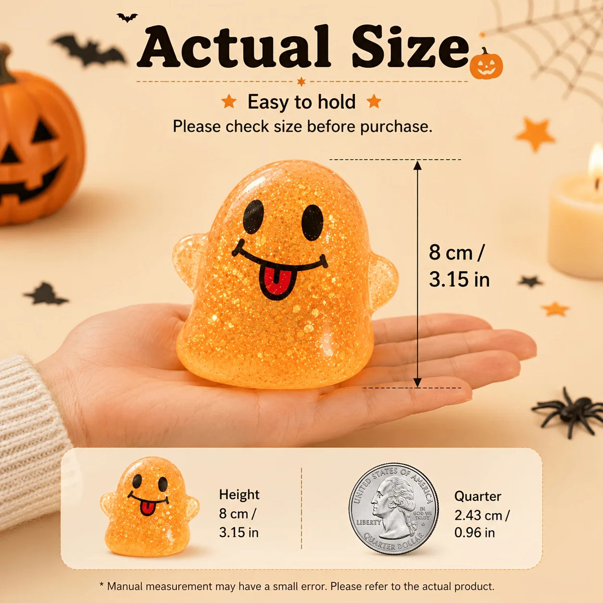 Glitter Halloween Ghost Squeeze Fidget Toy, Soft TPR Stress Reliever