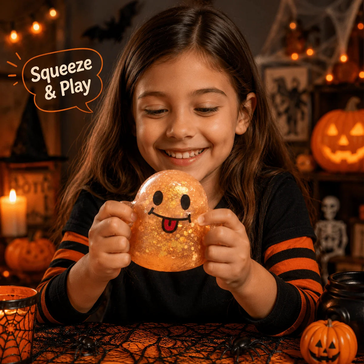 Glitter Halloween Ghost Squeeze Fidget Toy, Soft TPR Stress Reliever