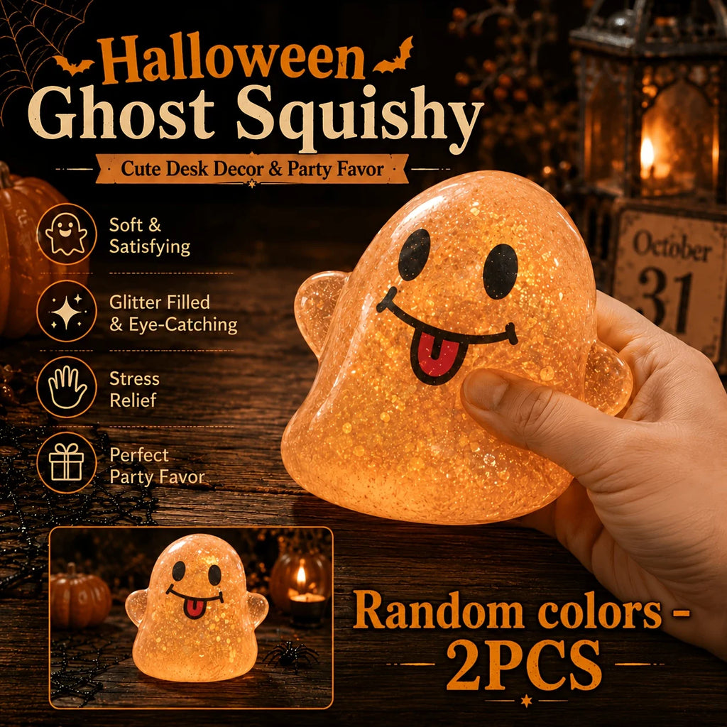 Glitter Halloween Ghost Squeeze Fidget Toy, Soft TPR Stress Reliever