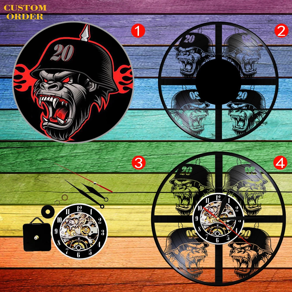 Kitchen-Themed Vinyl Record Wall Clock, 12-Inch, Optional LED Backlight