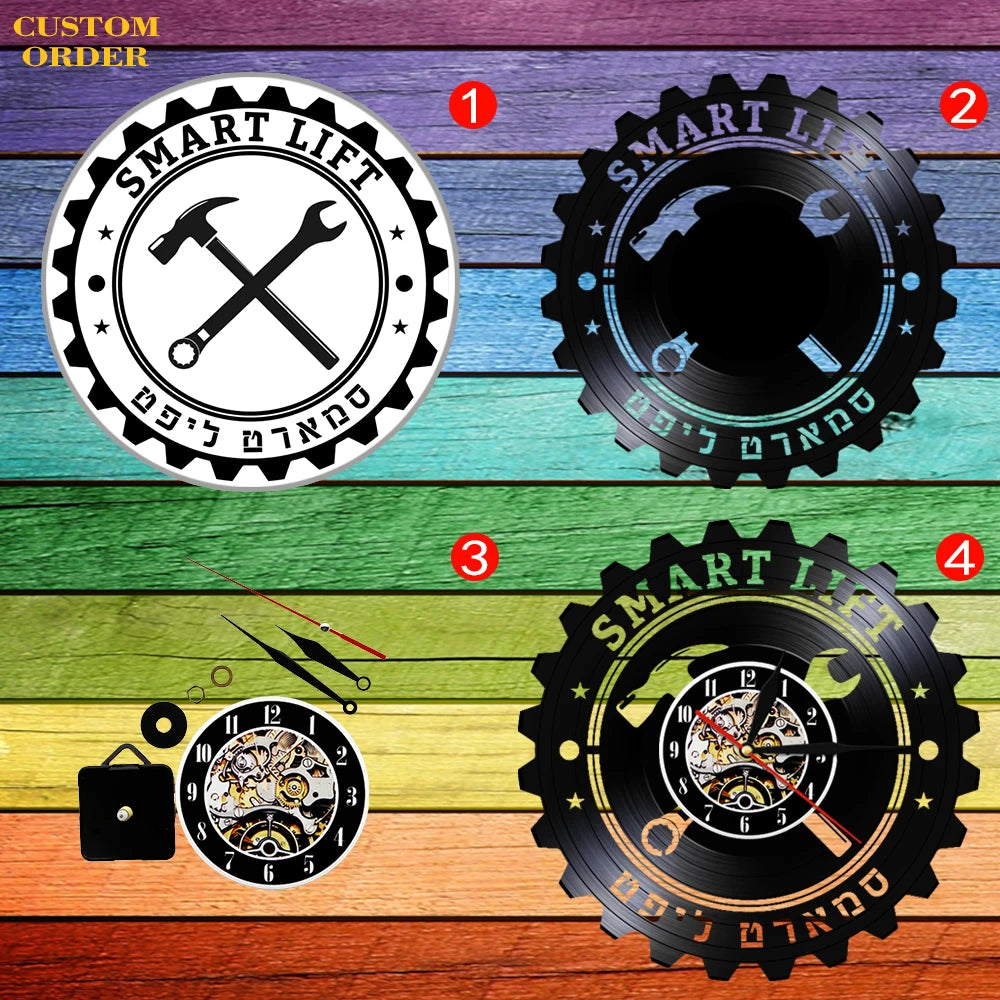 Kitchen-Themed Vinyl Record Wall Clock, 12-Inch, Optional LED Backlight