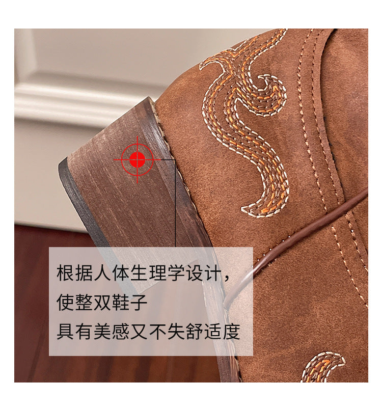 Women’s Embroidered Mid-Calf Boots with Block Heel