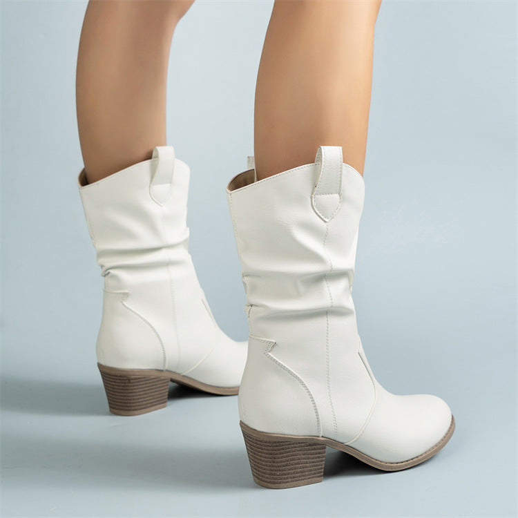Women’s Pleated Western Boots with Block Heel