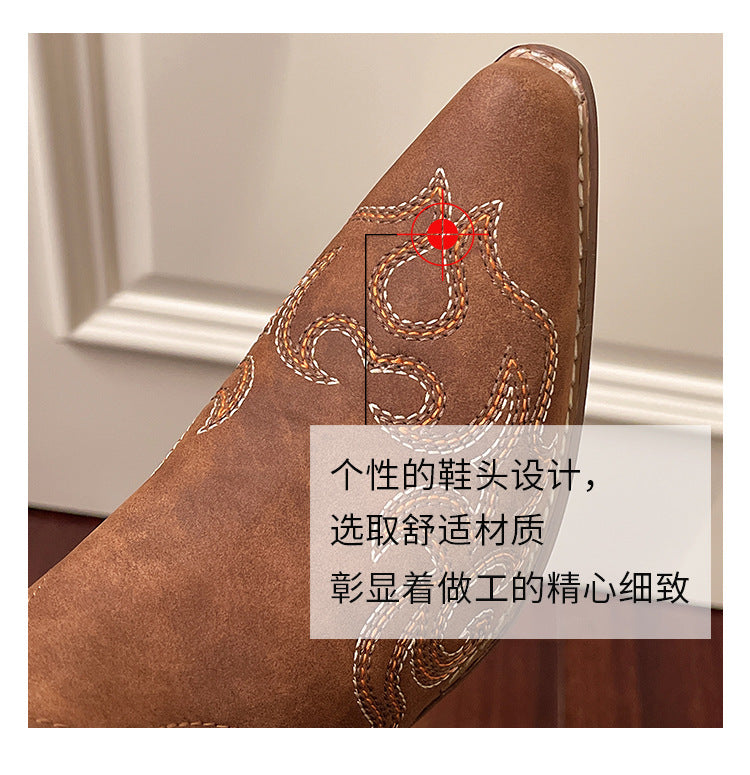 Women’s Embroidered Mid-Calf Boots with Block Heel