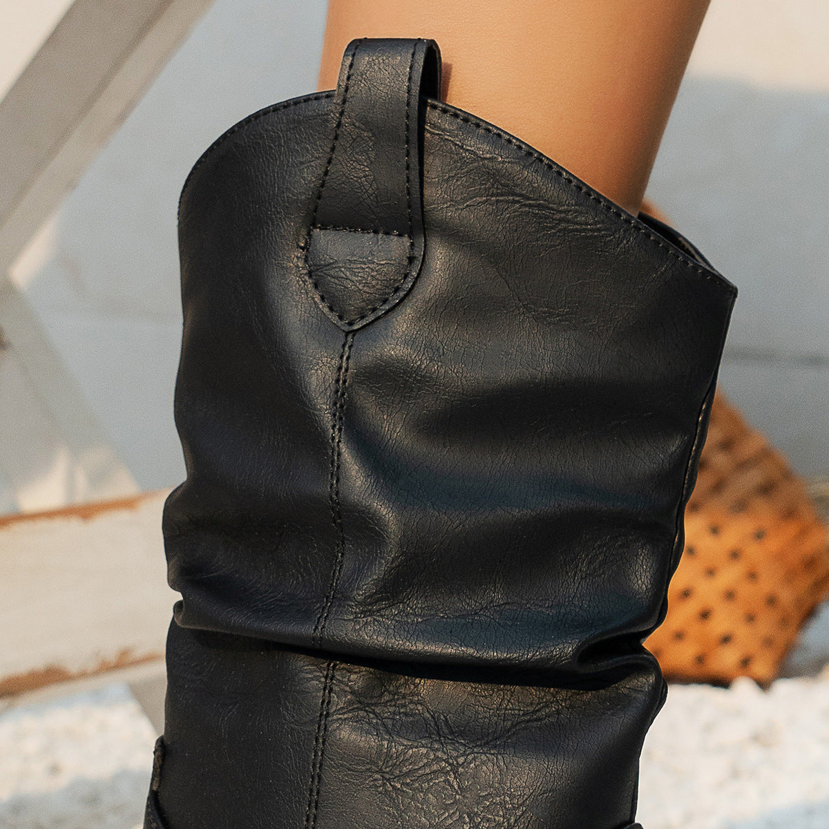 Women’s Pleated Western Boots with Block Heel