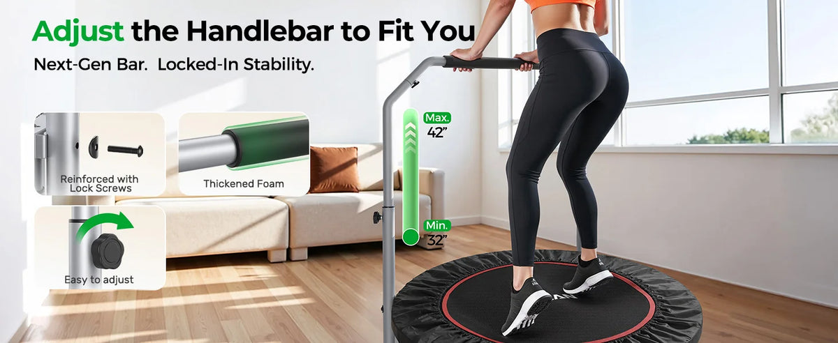 Foldable Mini Trampoline Rebounder with Adjustable Handle, 40 or 48 in