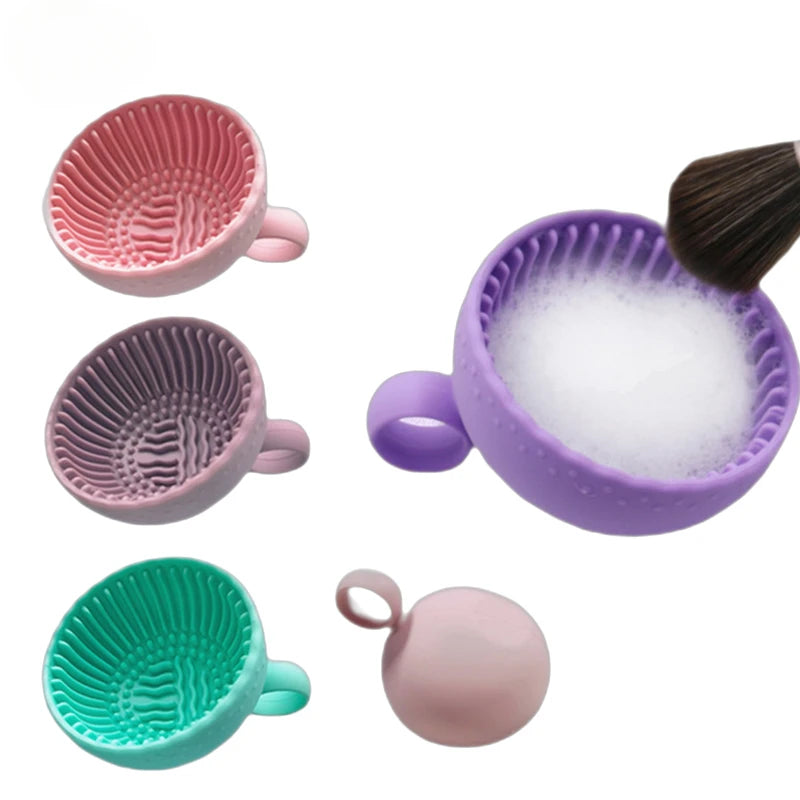Folding Silicone Makeup Brush Cleaner, Wash Bowl & Scrub Mat