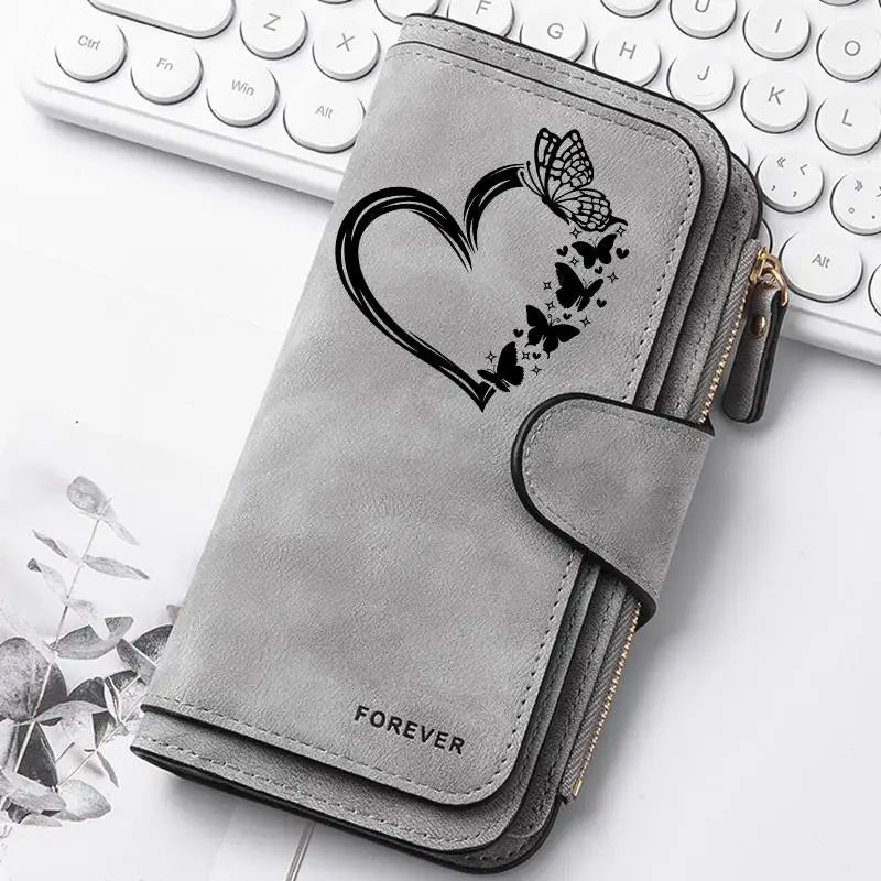 Women's Butterfly Long-Zip PU Wallet