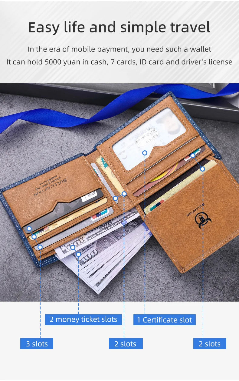 BULLCAPTAIN Men's Genuine Leather Wallet with Gift Box Option