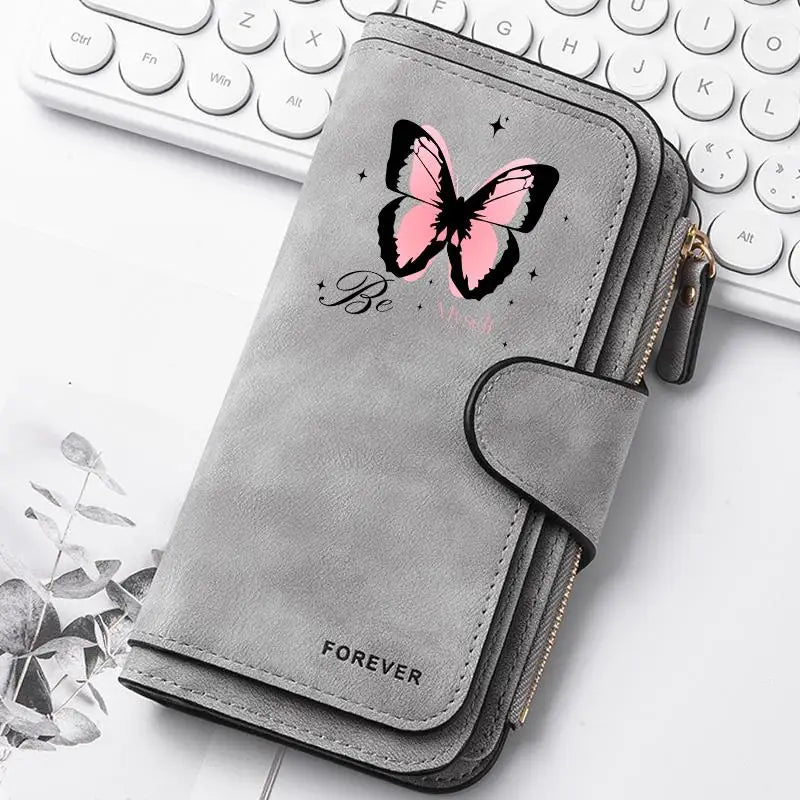 Women's Butterfly Long-Zip PU Wallet