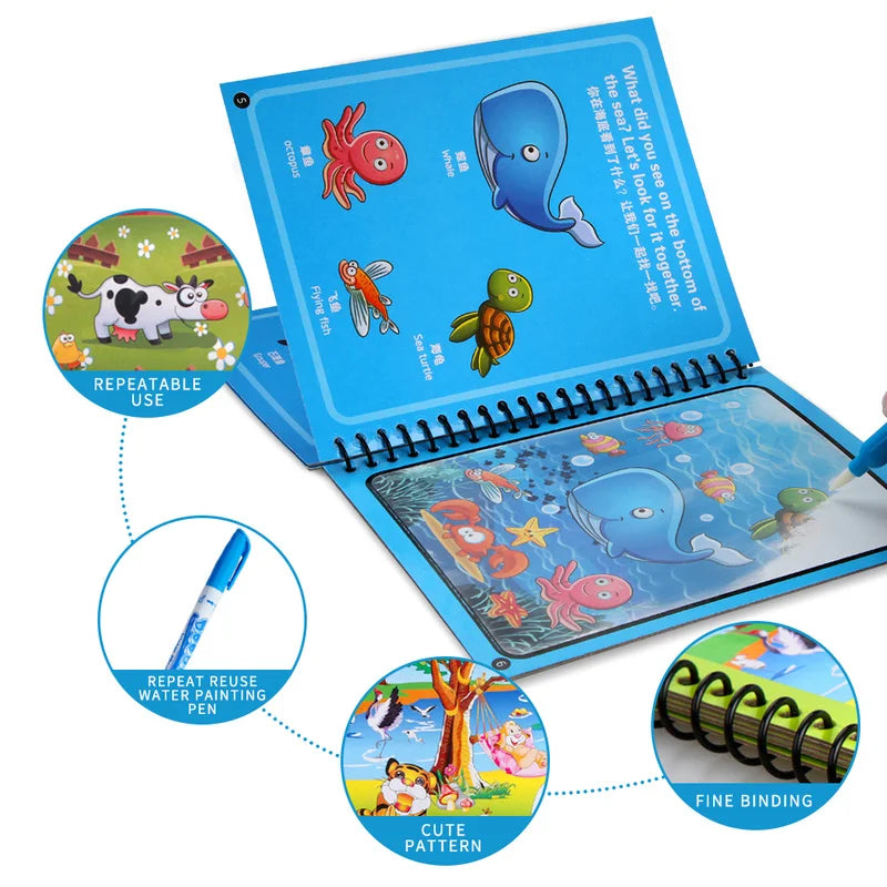 Reusable Coloring Book Magic Water Drawing Book Sensory Early Education for Children