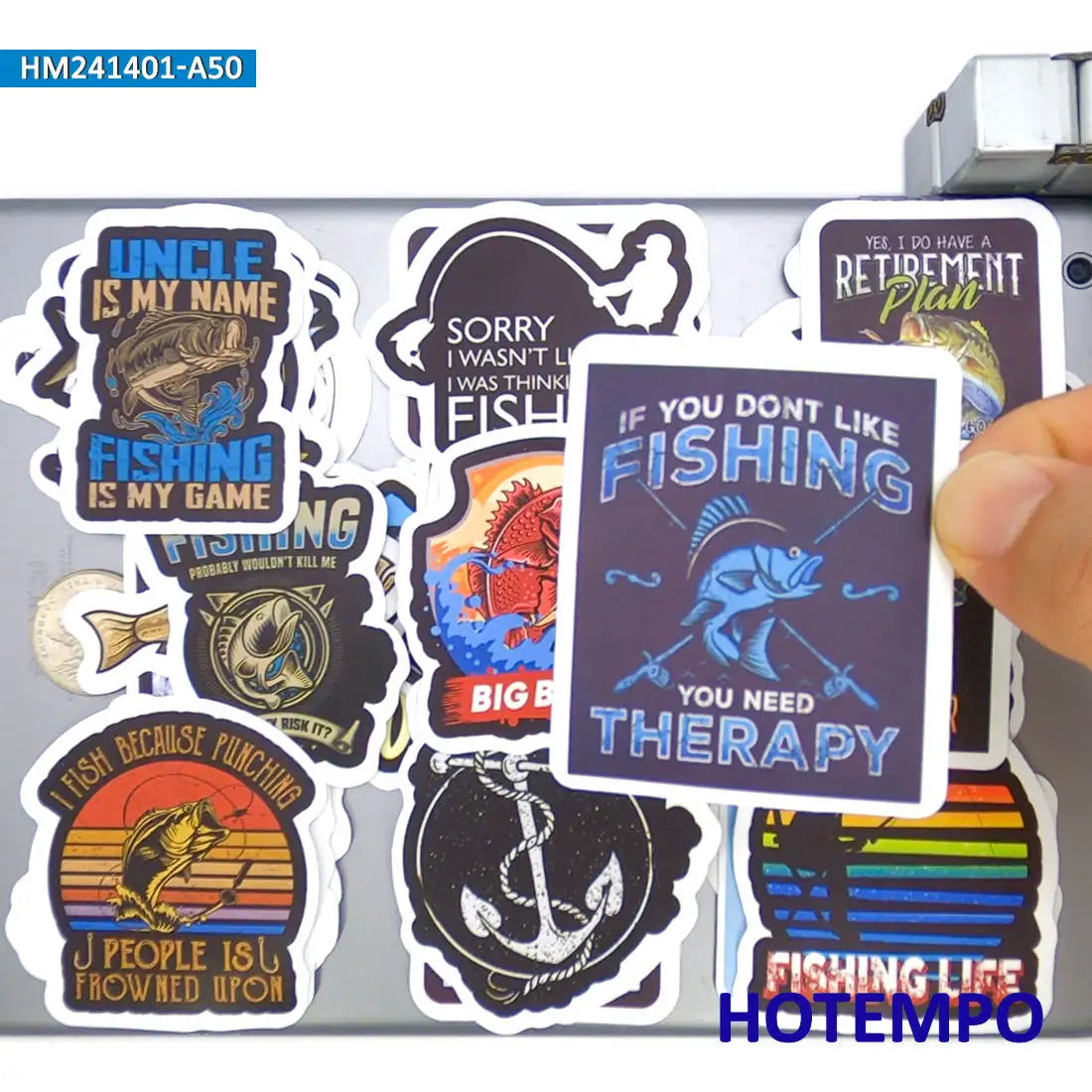 Funny Fishing Slogan Stickers, Waterproof 20-, 30-, or 50-Piece Sets