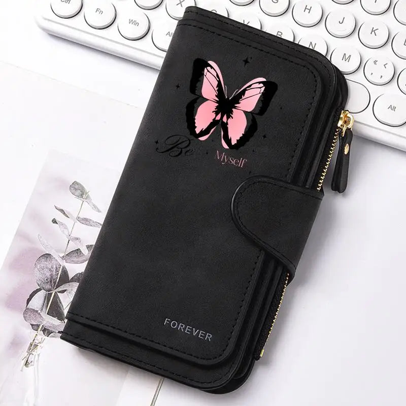 Women's Butterfly Long-Zip PU Wallet