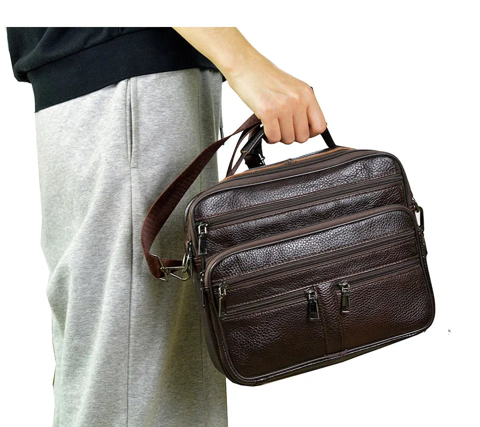 Men's Genuine Leather Messenger Bag with Removable Strap