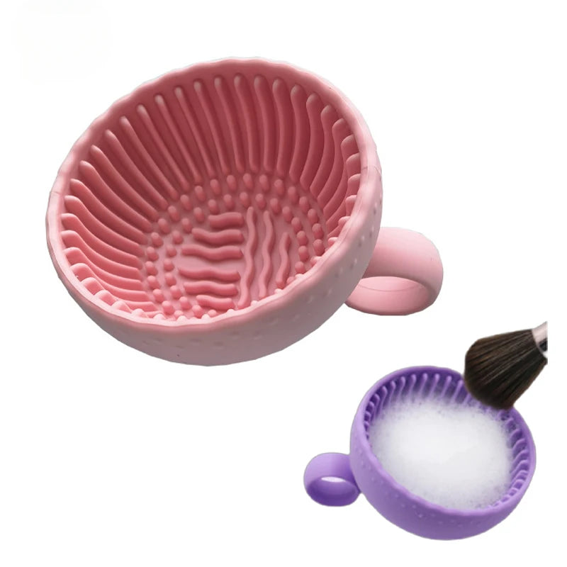 Folding Silicone Makeup Brush Cleaner, Wash Bowl & Scrub Mat
