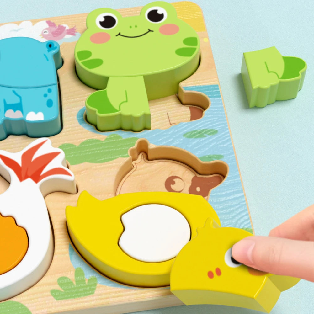 4-in-1 Wooden Animal Puzzle, Chunky 3D Educational Toy