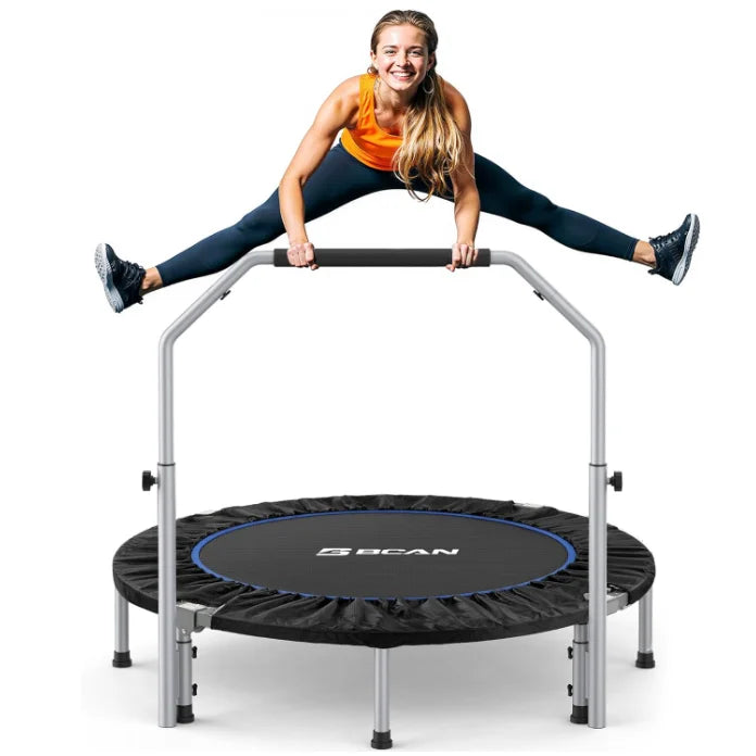 Foldable Mini Trampoline Rebounder with Adjustable Handle, 40 or 48 in