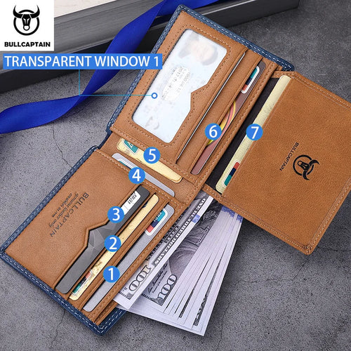 BULLCAPTAIN Men's Genuine Leather Wallet with Gift Box Option