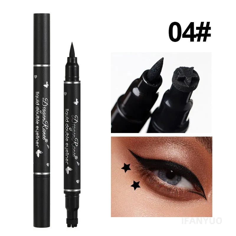 Double-Ended Stamp Eyeliner Pen Waterproof Star Heart Triangle Seal Eye Liner Extension Eye Corner Tail Makeup Quick-Drying