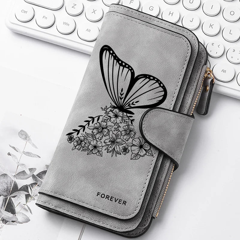 Women's Butterfly Long-Zip PU Wallet